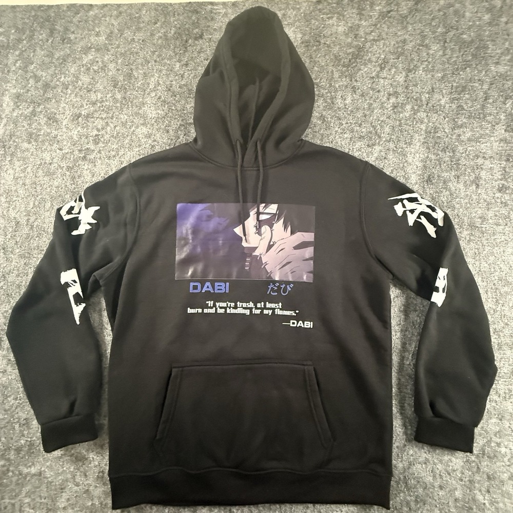 My Hero Academia Dabi Hoodie Mens M Black Anime Pullover Graphic Streetwear MHA